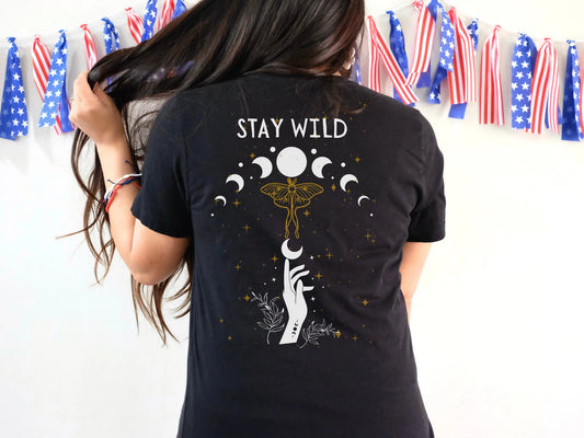 Stay Wild, Moon Child, Moth and Moon, Front and Back T-Shirt