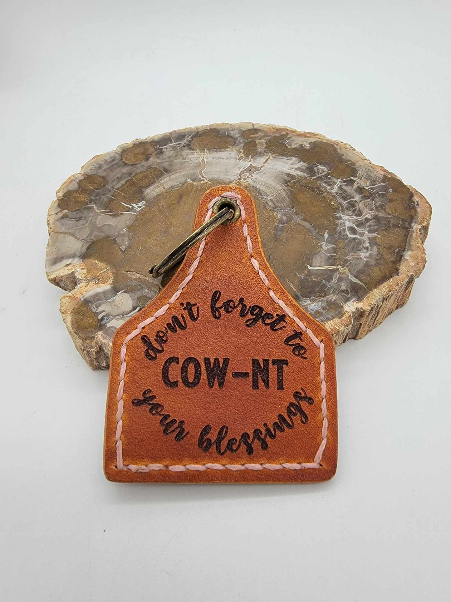 Cow Keychain, Leather, Cow-nt Your Blessings, Gift For Her