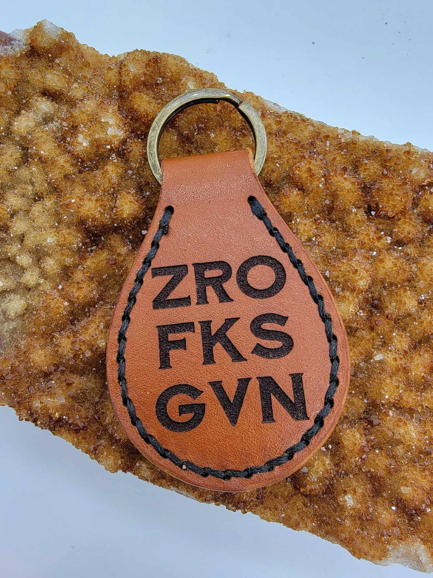 Leather Keychain, Bearded Man, ZRO FKS GVN, Custom Gift